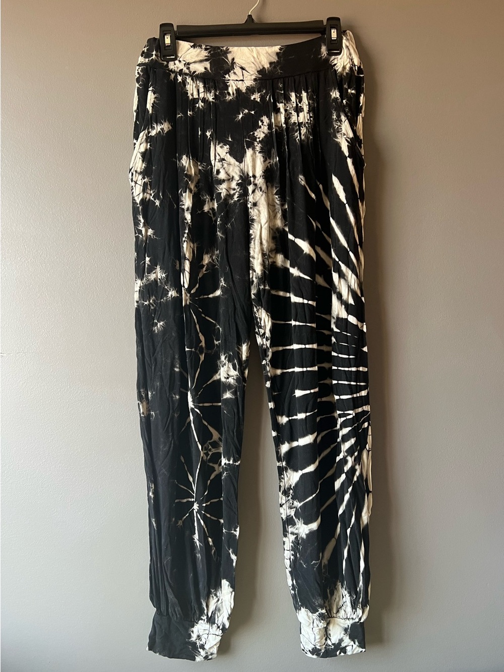Harem Pants Black & Off-White Tie-Dye Relaxed Harem Pants